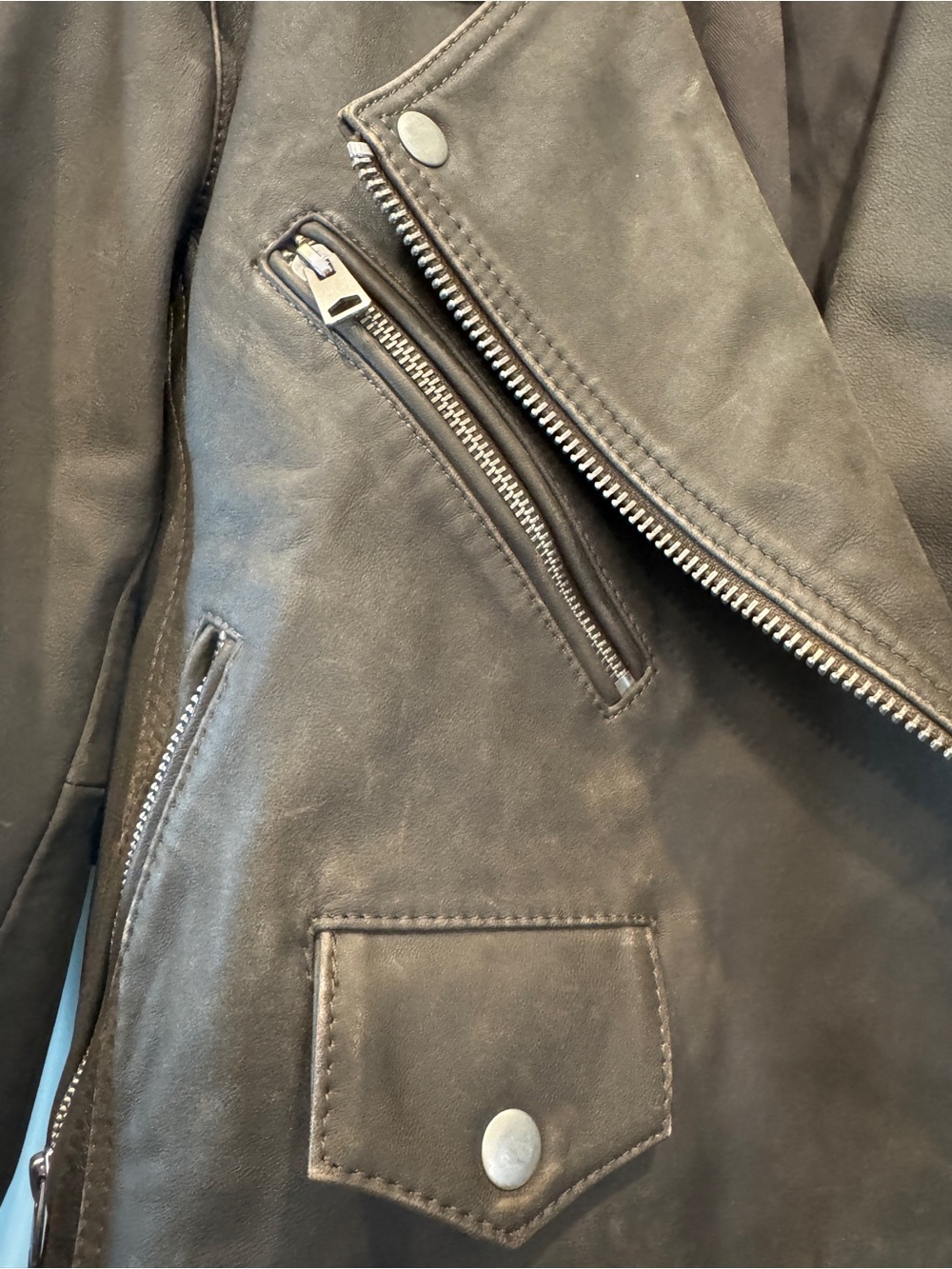 Quince 100% Leather Oversized Moto Biker Jacket Distressed Brown XS - Picture 6 of 11